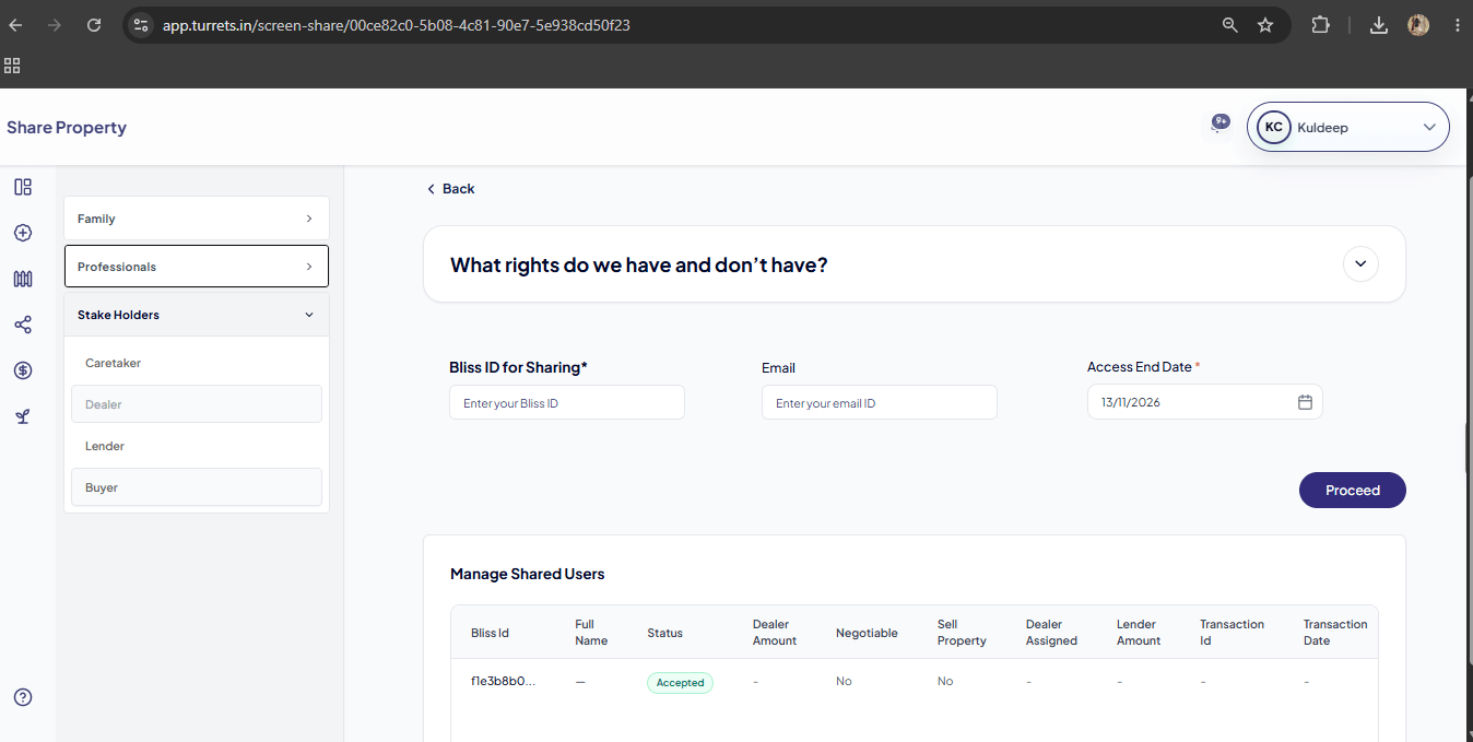Secure Sharing screen